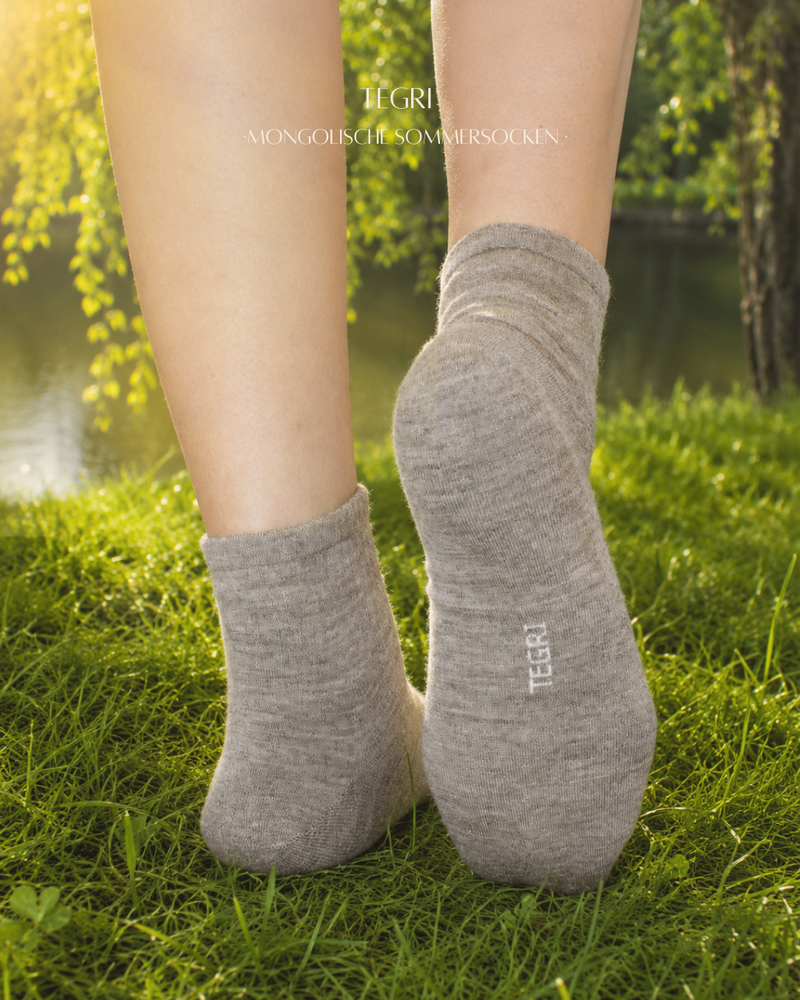 Wollsocken, Comfort Fit Midi, Mongolische Wolle, Naturgrau, Sommersocke, von hinten
