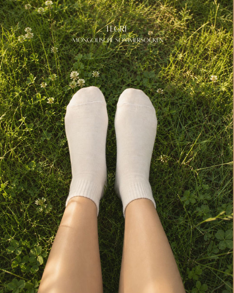 Wollsocken, Comfort Fit Midi, Mongolische Wolle, Naturweiß, Sommersocke, in der Natur, von oben