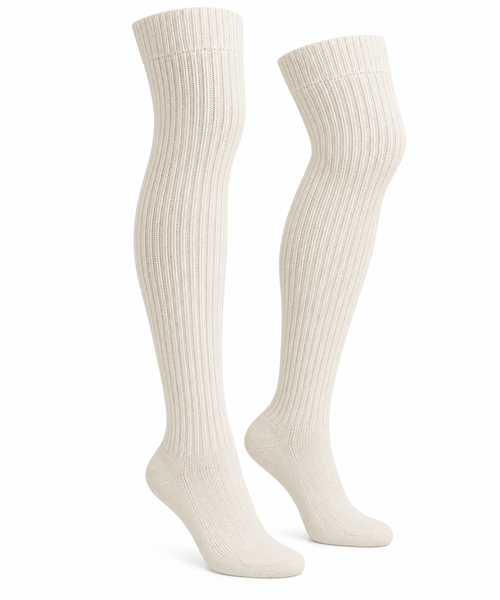 TEGRI Overknee Wollsocke Naturweiß