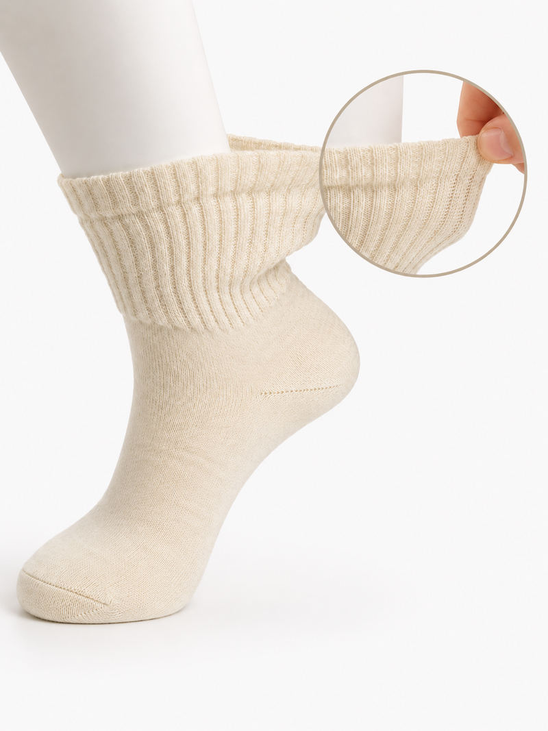 Wollsocken, Comfort Fit Midi, Mongolische Wolle, Naturweiß, Sommersocke, von der Seite