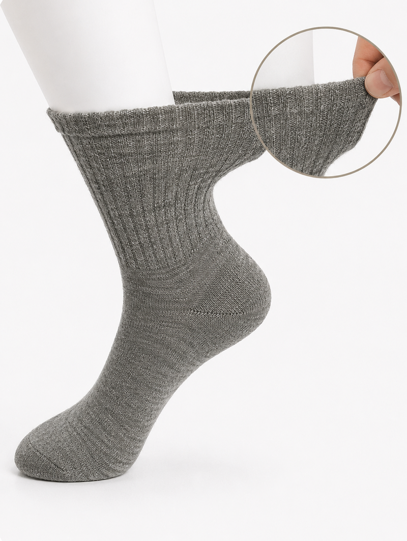Wollsocken, Comfort Fit Lang, Mongolische Wolle, Naturgrau, Sommersocke, von der Seite
