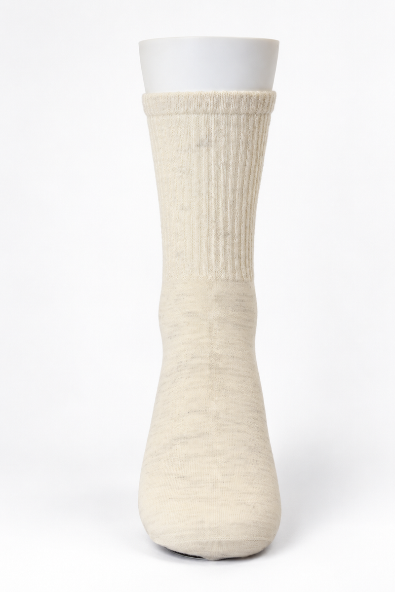 Mongolische Wollsocke, Lang, Comfort Fit, Naturweiß