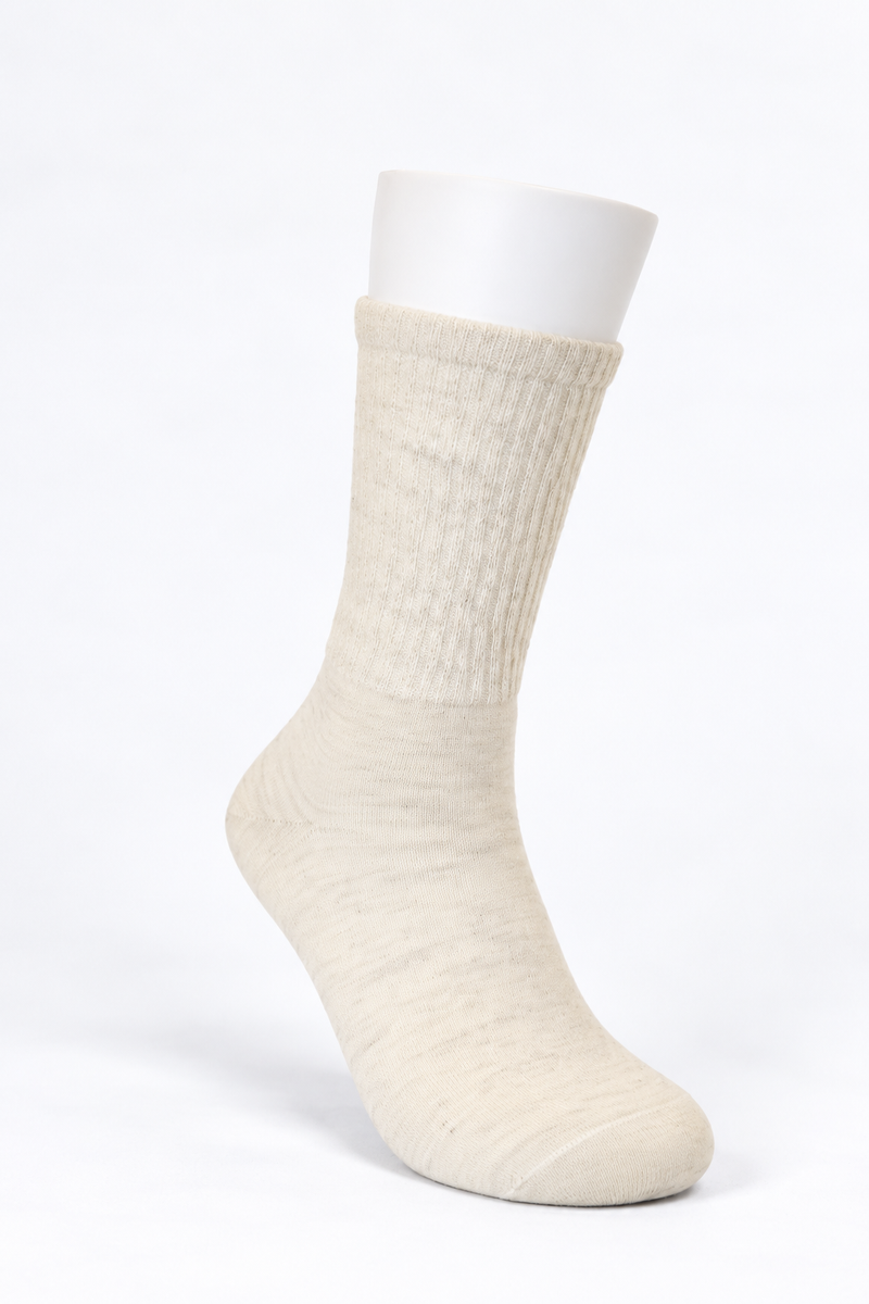 Mongolische Wollsocke, Lang, Comfort Fit, Naturweiß