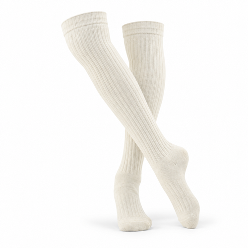 TEGRI Overknee Wollsocke Naturweiß