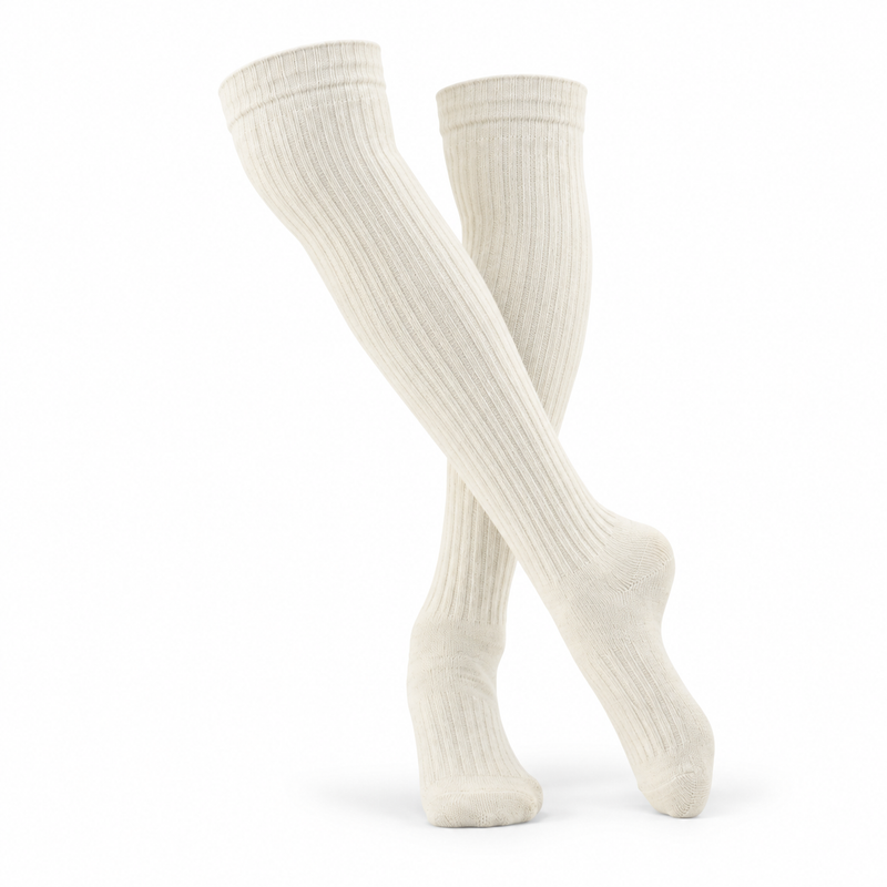 TEGRI Overknee Wollsocke Naturweiß