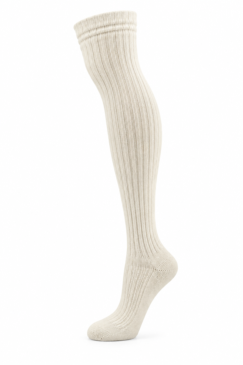 TEGRI Overknee Wollsocke Naturweiß