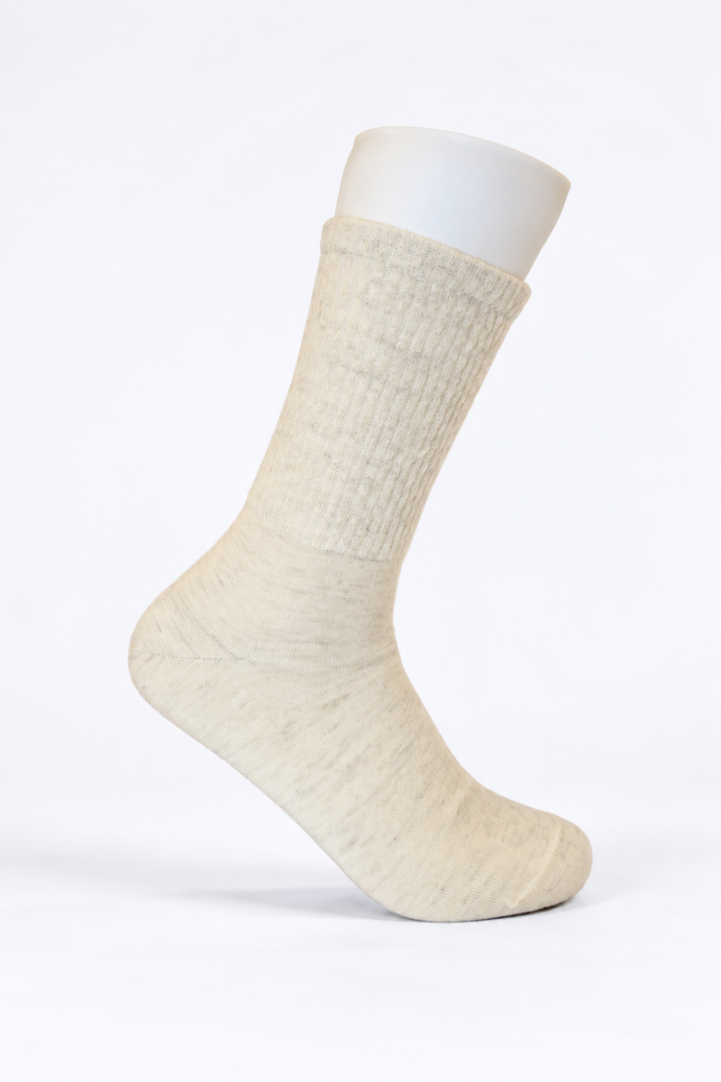 Mongolische Wollsocke, Lang, Comfort Fit, Naturweiß